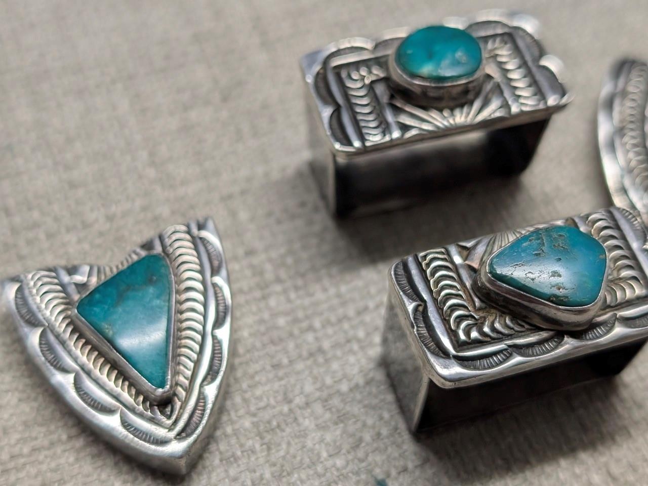 vintage STERLING SILVER belt buckle set 4PC turquoise SAMPSON WERITO navajo