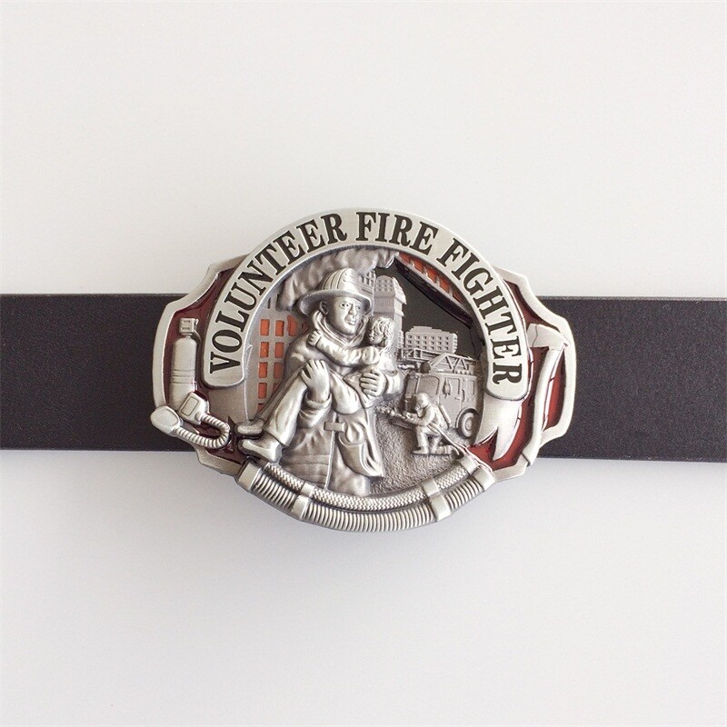 Vintage Style Enamel Hero Volunteer Fire Fighter Belt Buckle