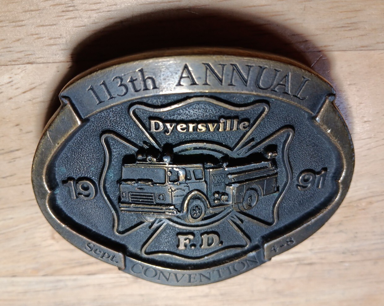 Fire Department Firefighter Fireman Firetruck Belt Buckle 1991 Responder VINTAGE