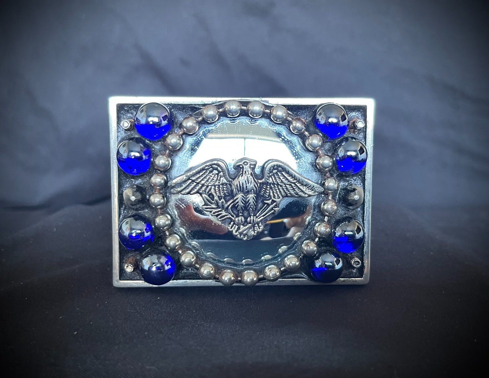 Eagle Americana Industrial Mirror Blue Balls Belt Buckle OOAK Darren McNeese