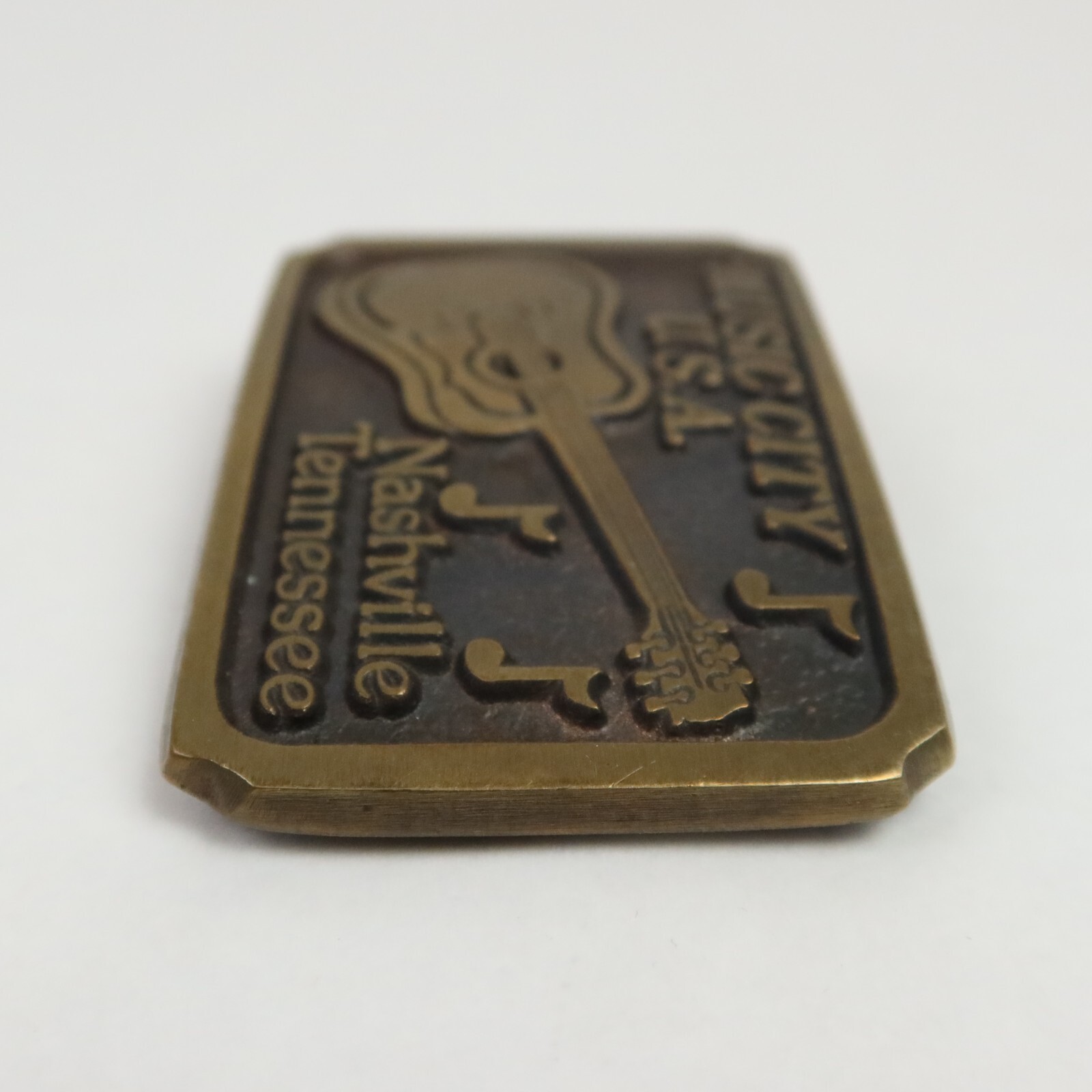 Vintage Nashville Tennessee Music City USA Belt Buckle Guitar Music Notes Brass