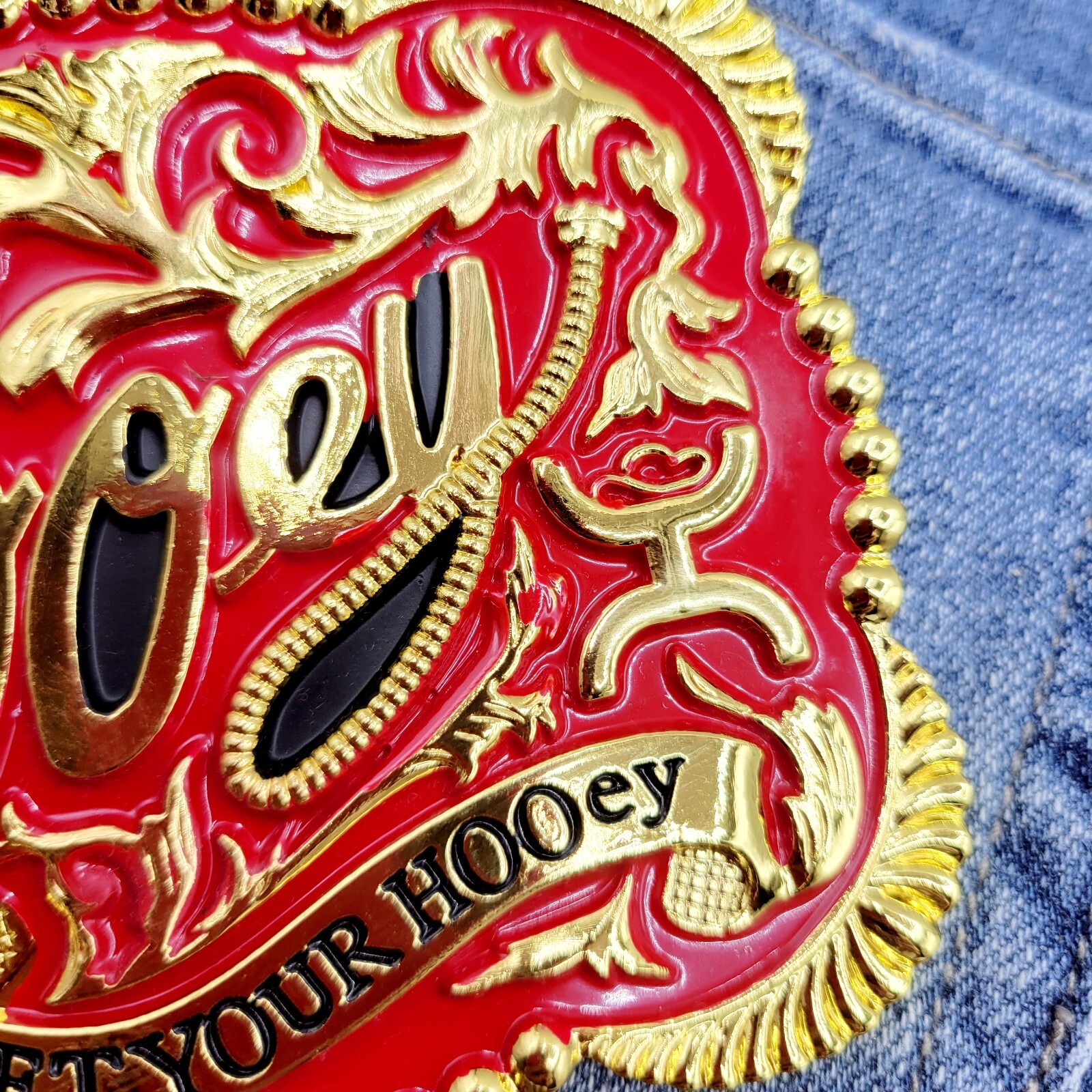 Western belt buckle 3.5 X 4 inches gold red for 2&Prime; belt zinc alloy bling