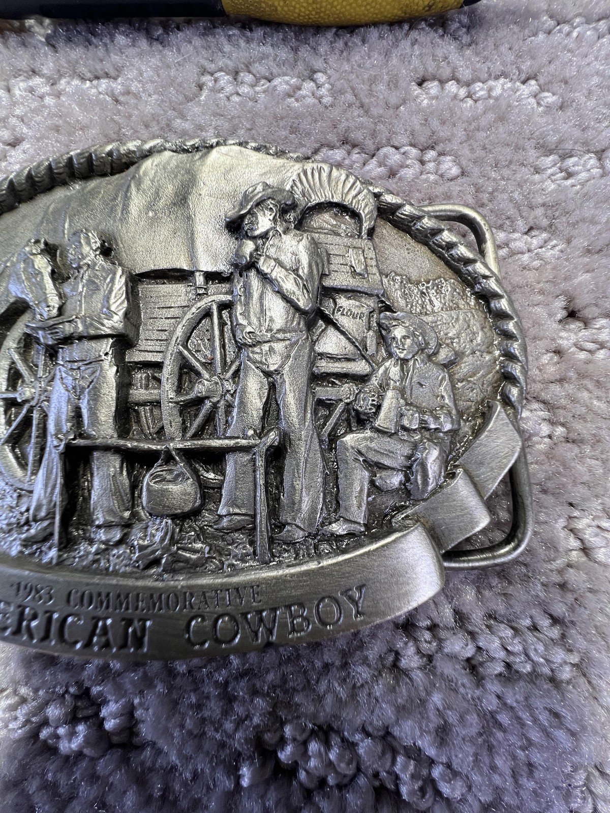 Vintage Arroyo Grande American Cowboy Belt Buckle Mens Silver Western 80s