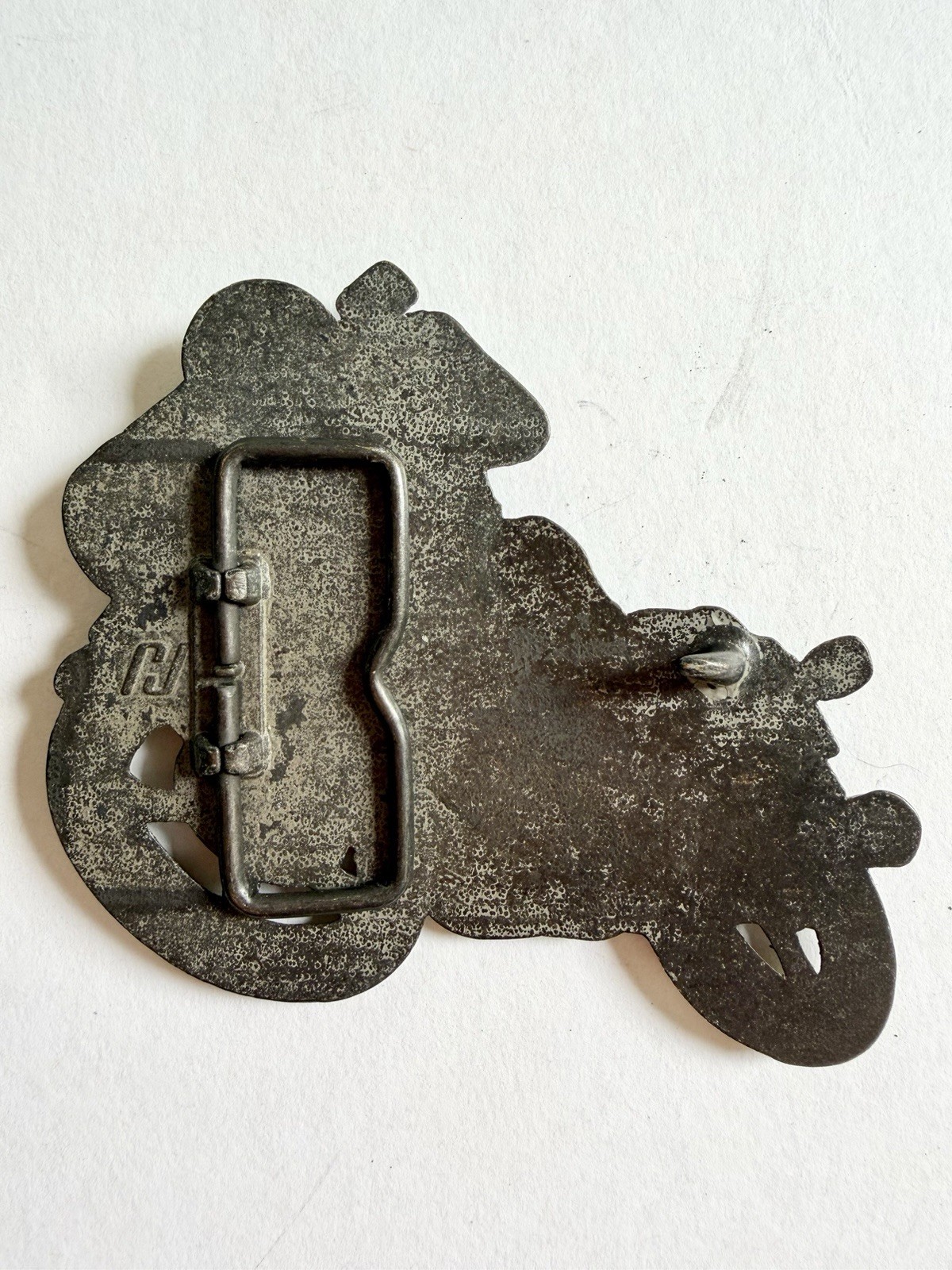 Vintage Brass Motorcycle & Rider Belt Buckle, Biker