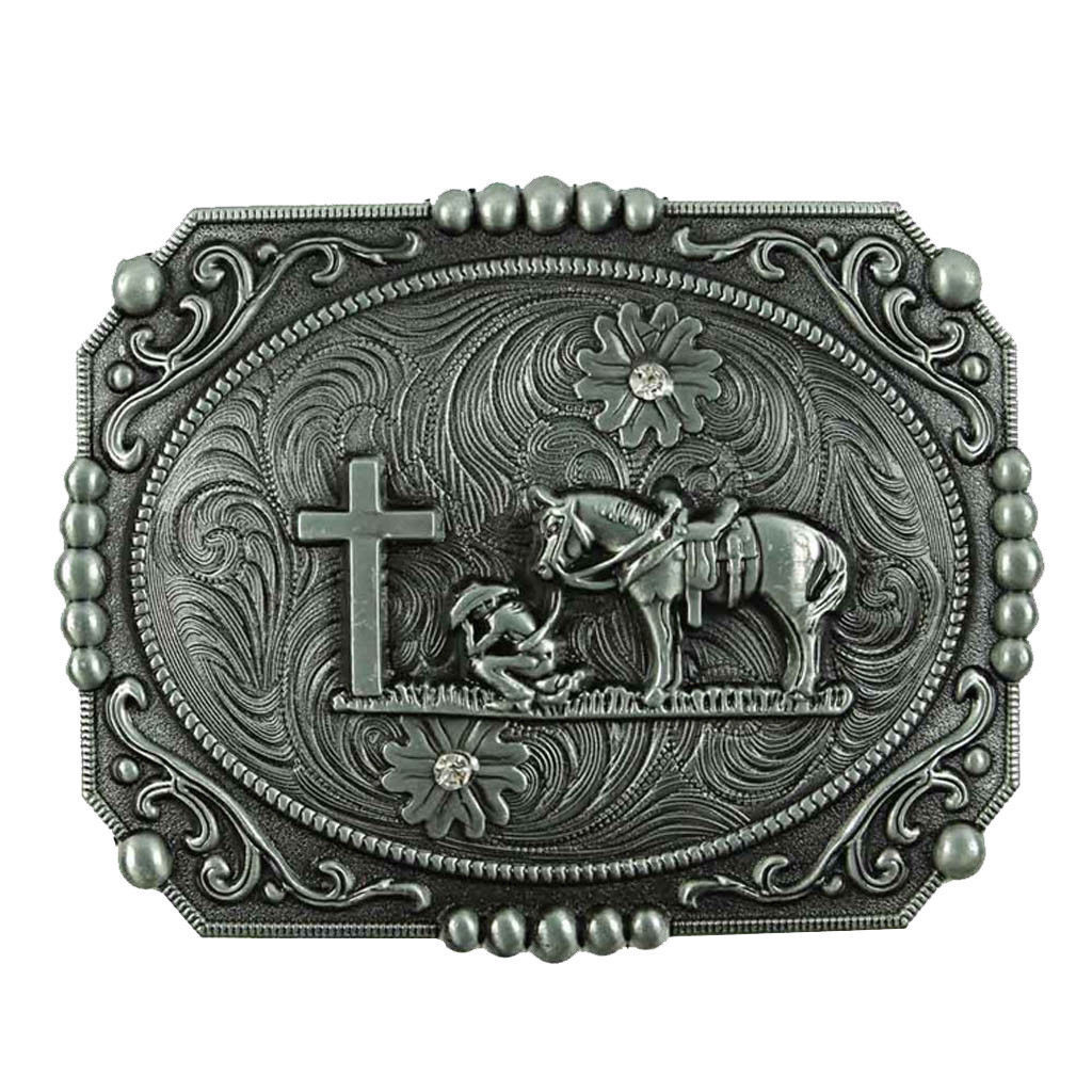 ✖ WESTERN STEER Cross Cowboy Horse Faith Rodeo Style Large Belt Buckle Buck ✖USA