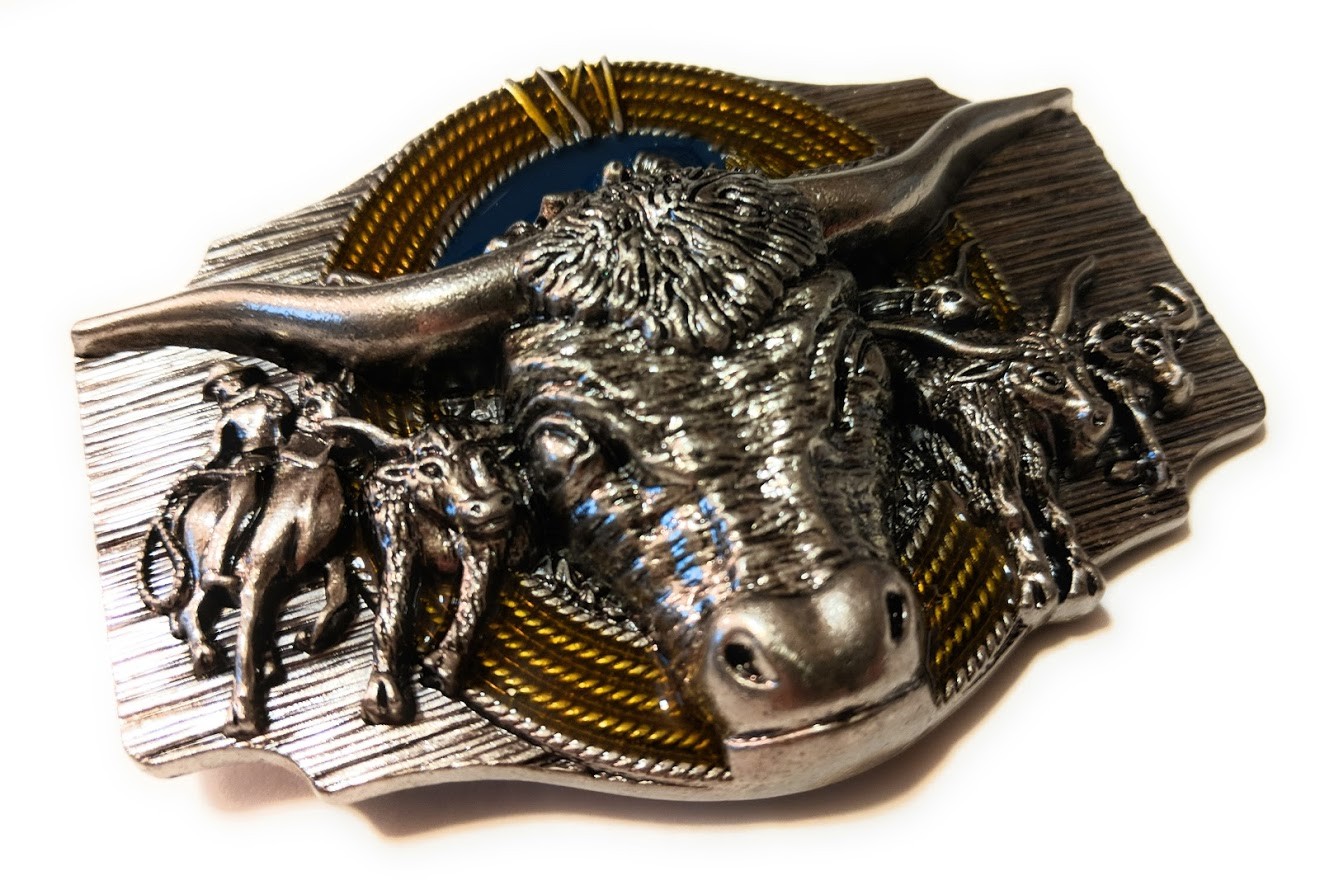 ✖ WESTERN STEER BULL Rope Cowboy Rodeo Style ✖ Belt Buckle ✖ Roping enamel USA