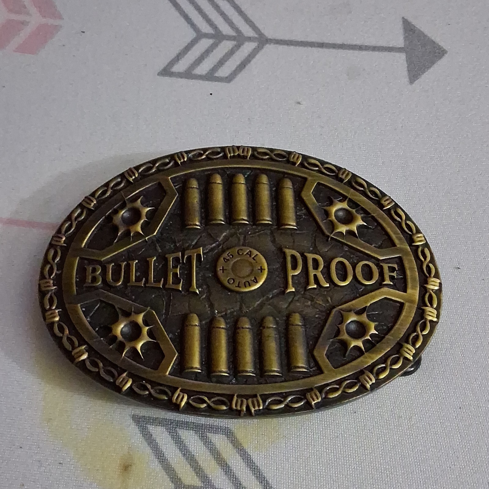 Men&rsquo;s Western « Bullet Proof » Bullet Pattern Metal Belt Buckle Gold/Black