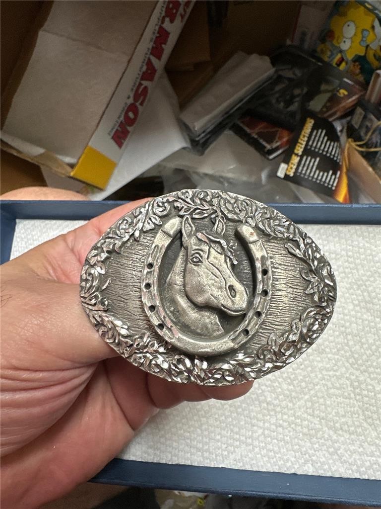 Vintage HorseHead inside Horseshoe Belt Buckle 1993