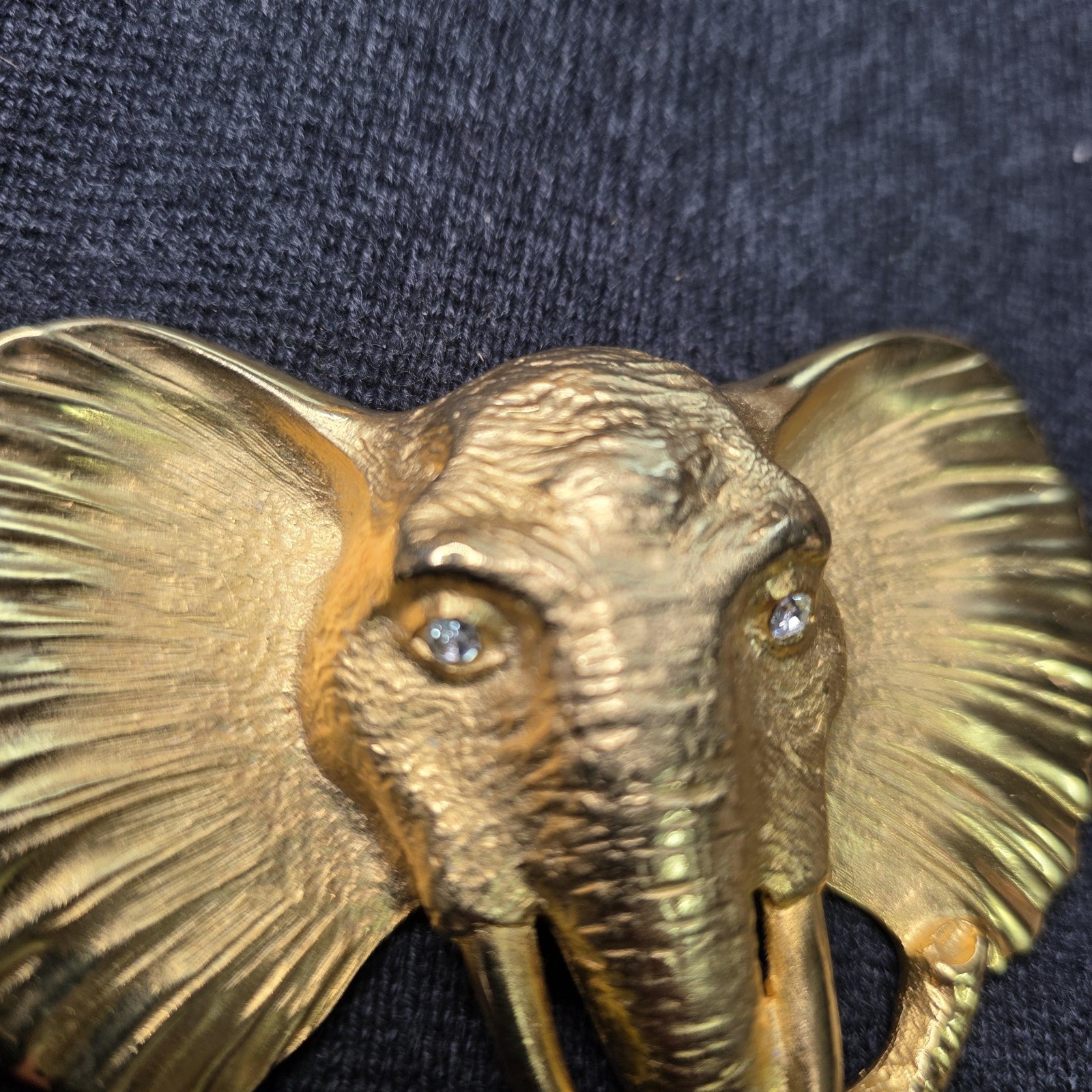 Vintage DR Elephant Belt Buckle Mens Gold Metal Rhinestone Western Safari 90s