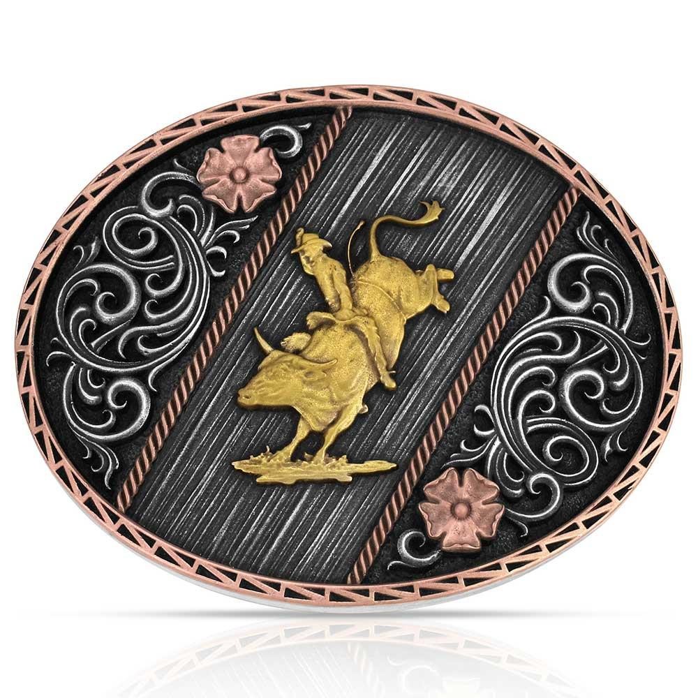 Montana Silversmiths Attitude Tri Color Rodeo Bull Rider Western Belt Buckle