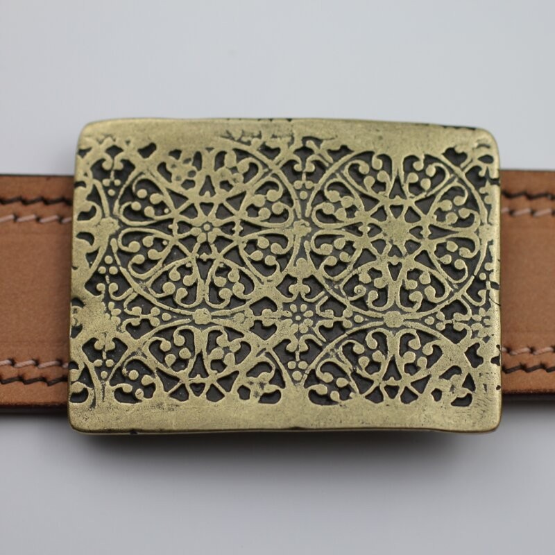 Antique Bronze Belt Buckle Oriental Floral Classic Metal Design