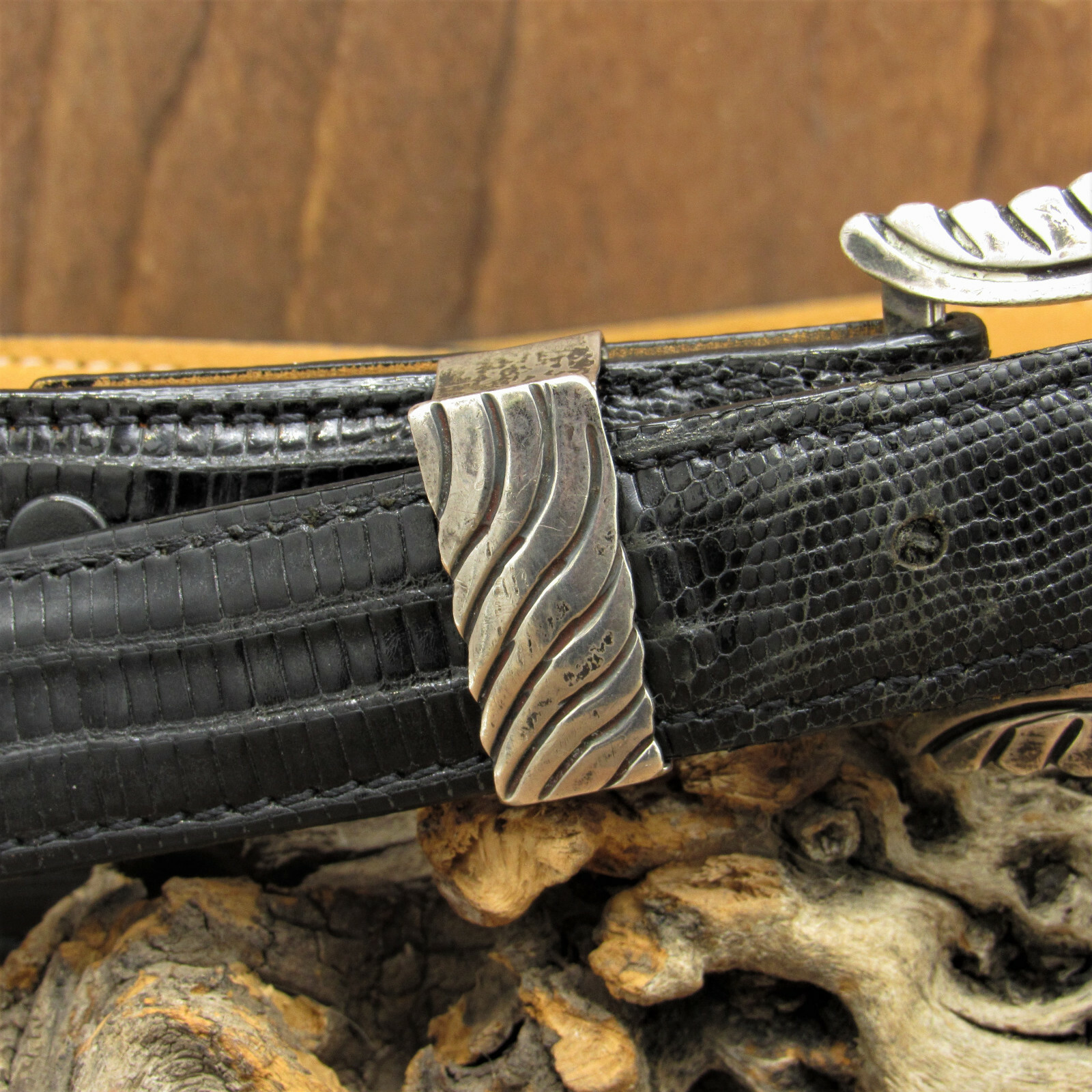 Areias Sterling Silver Buckle on RDM Teju Lizard Black Long Belt+