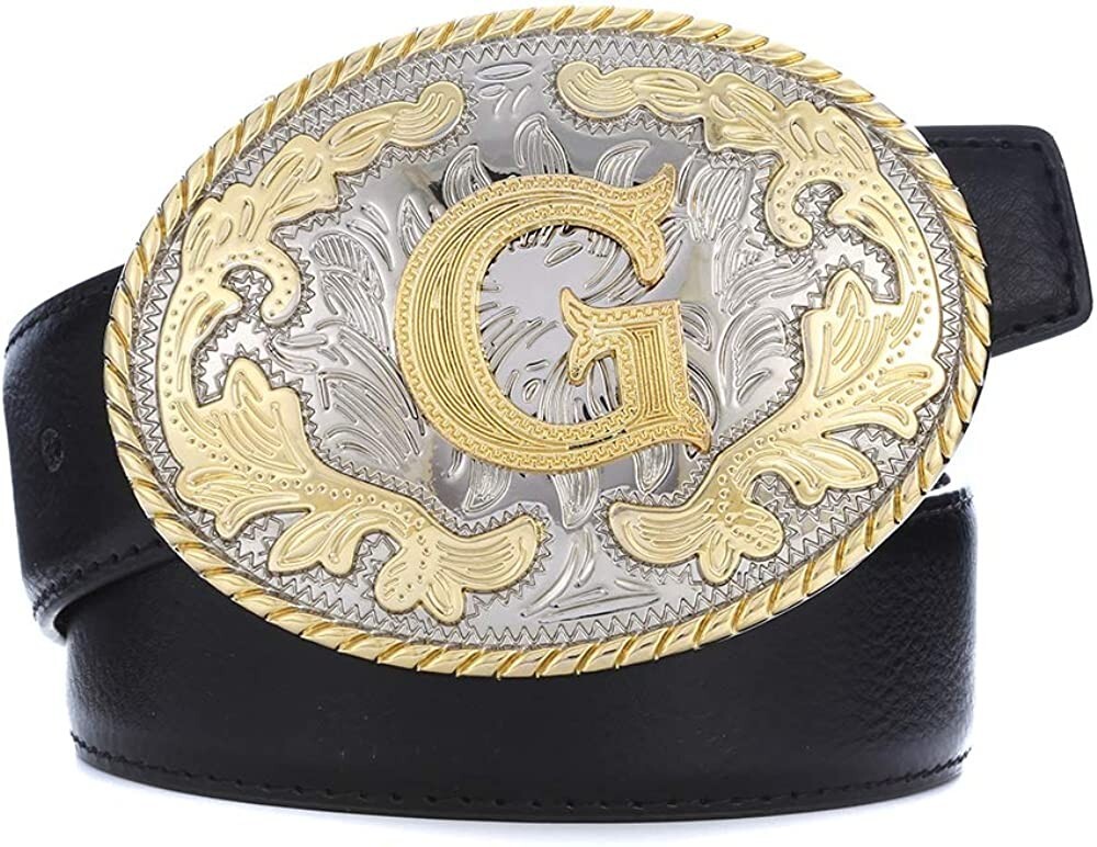 Initial Letters ABCDJS to Z Cowboy Rodeo Unisex Fashion Medium Gold Belt Buckles