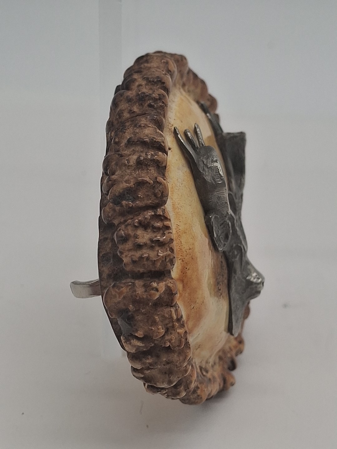 Vintage Handcrafted Elk Antler Burr Belt Buckle Buck