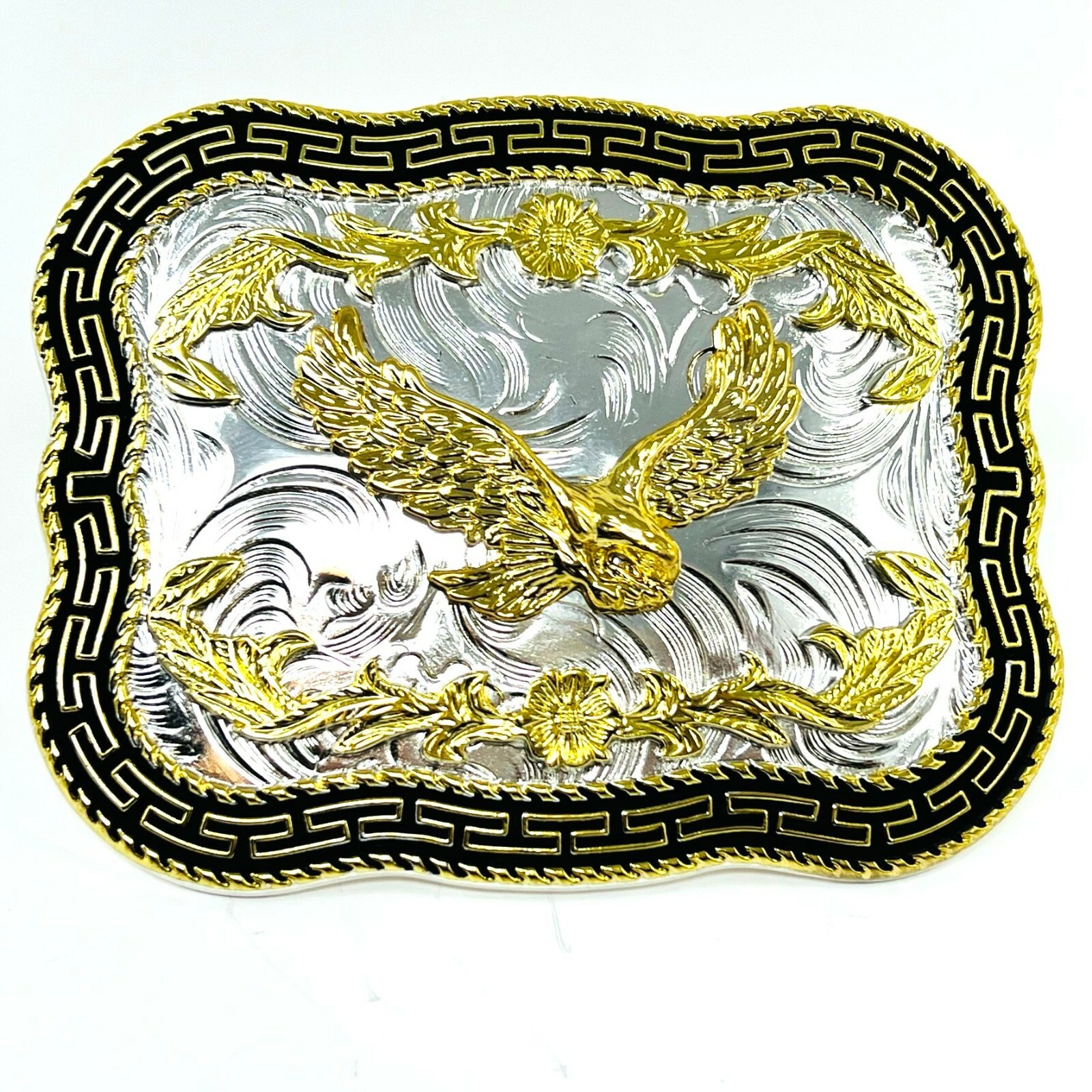 flying american eagle belt buckle pewter in silver black and gold 4×3 inches