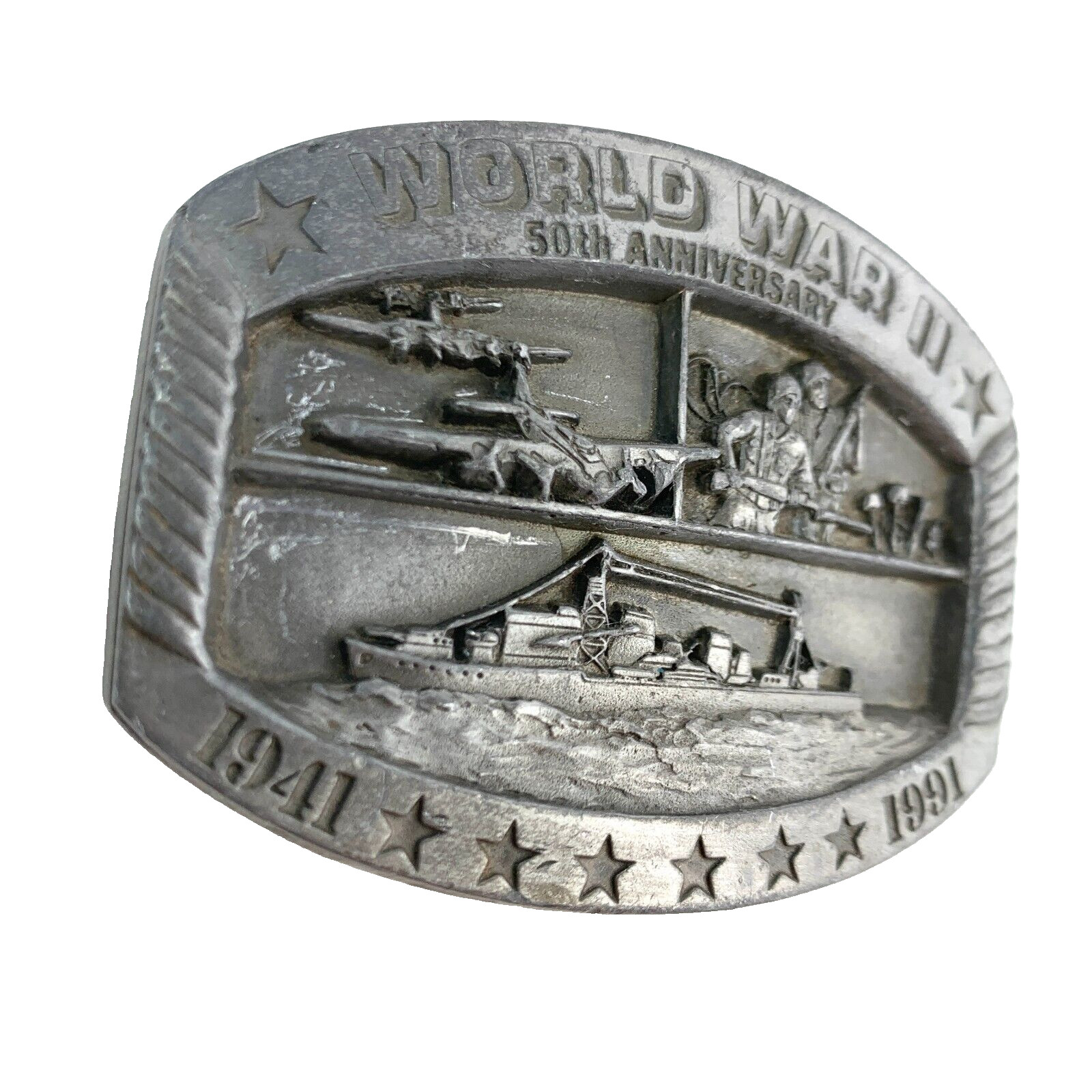 Vintage World War II 50th Anniversary Belt Buckle 1941 1991 532/10000
