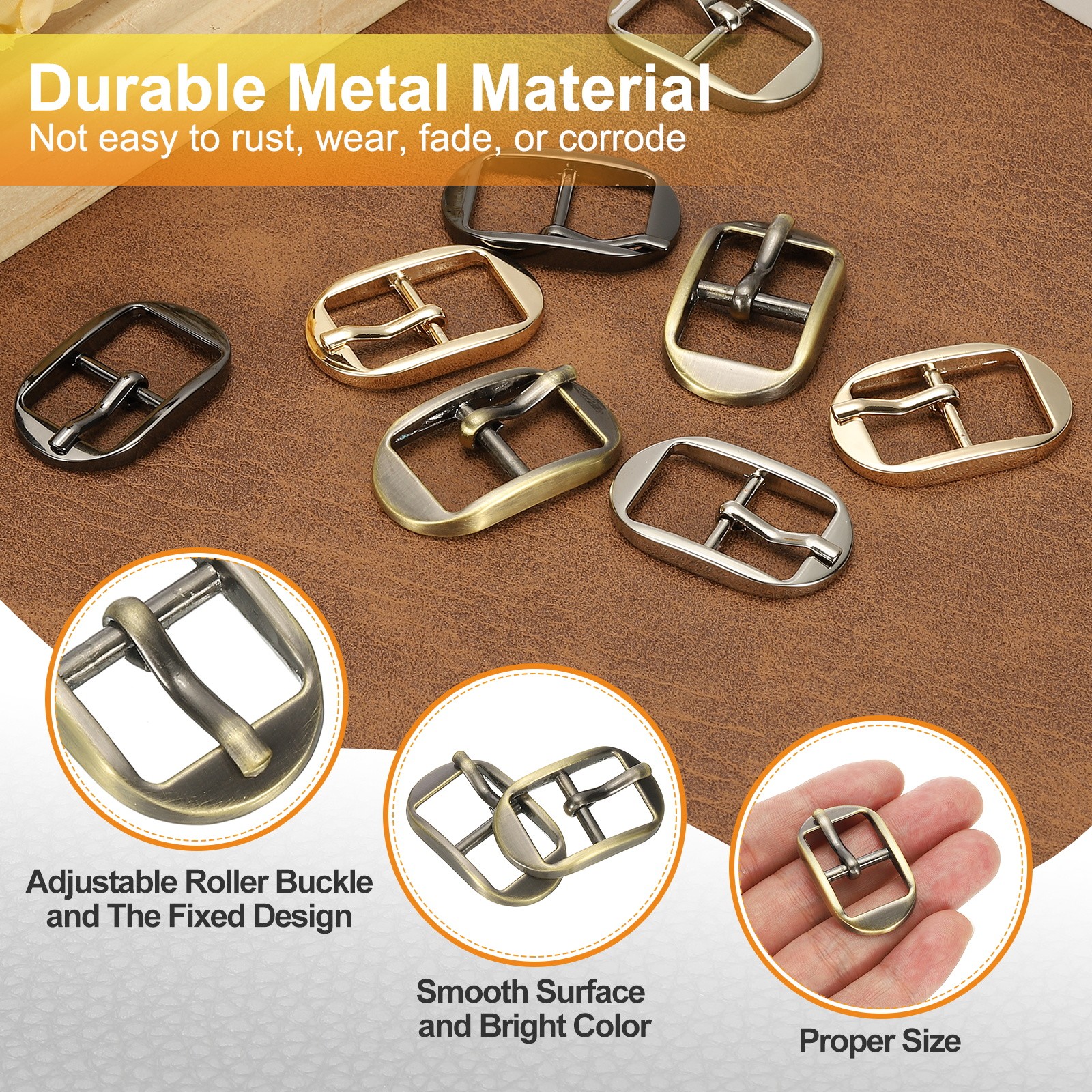 6 Pcs 0.6 Inch Single Prong Buckles Oval Center Bar Buckles, Bronze