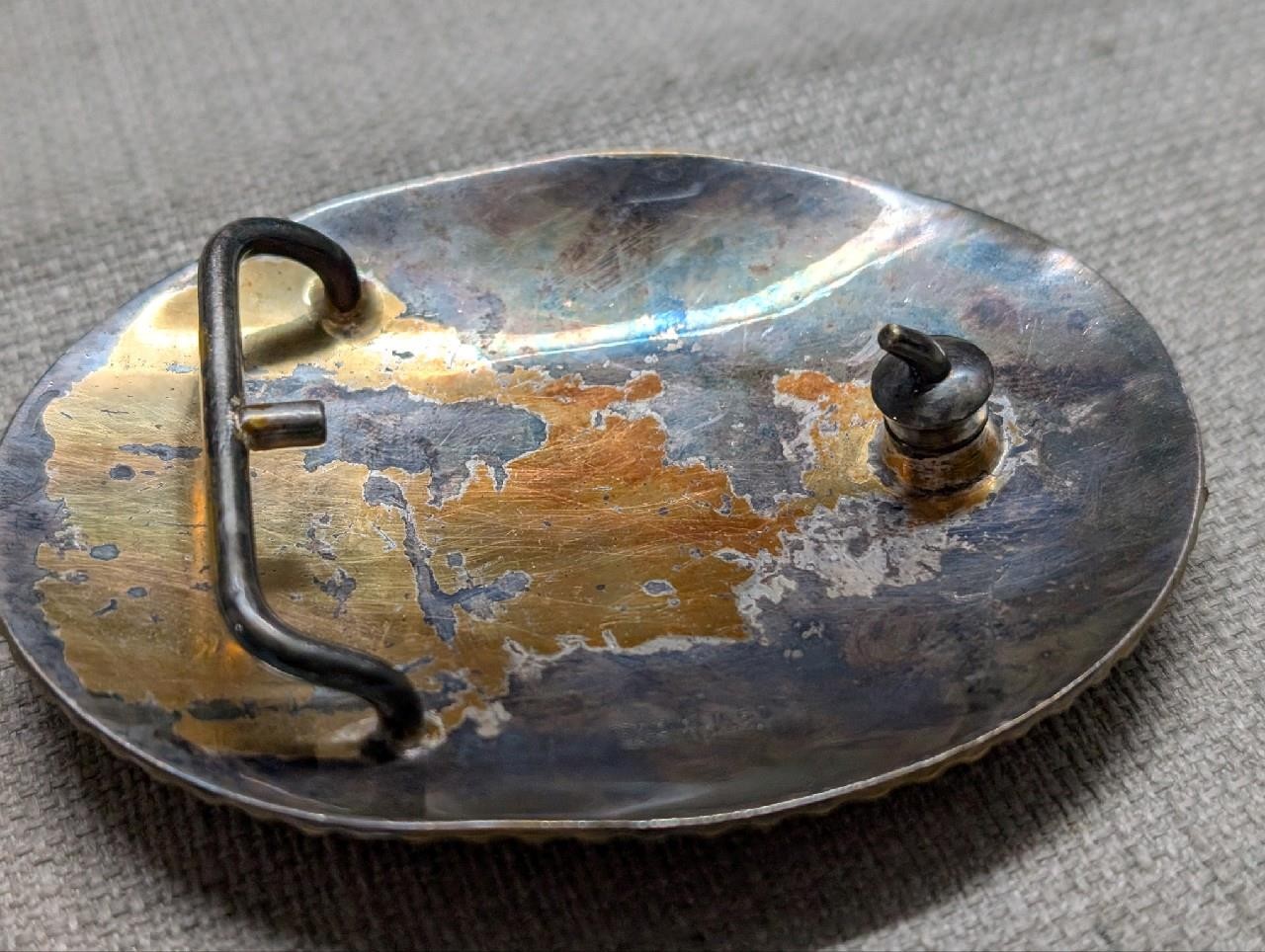 vintage CRUMRINE belt buckle « B » heavy silver plate BRONZE sterling WESTERN