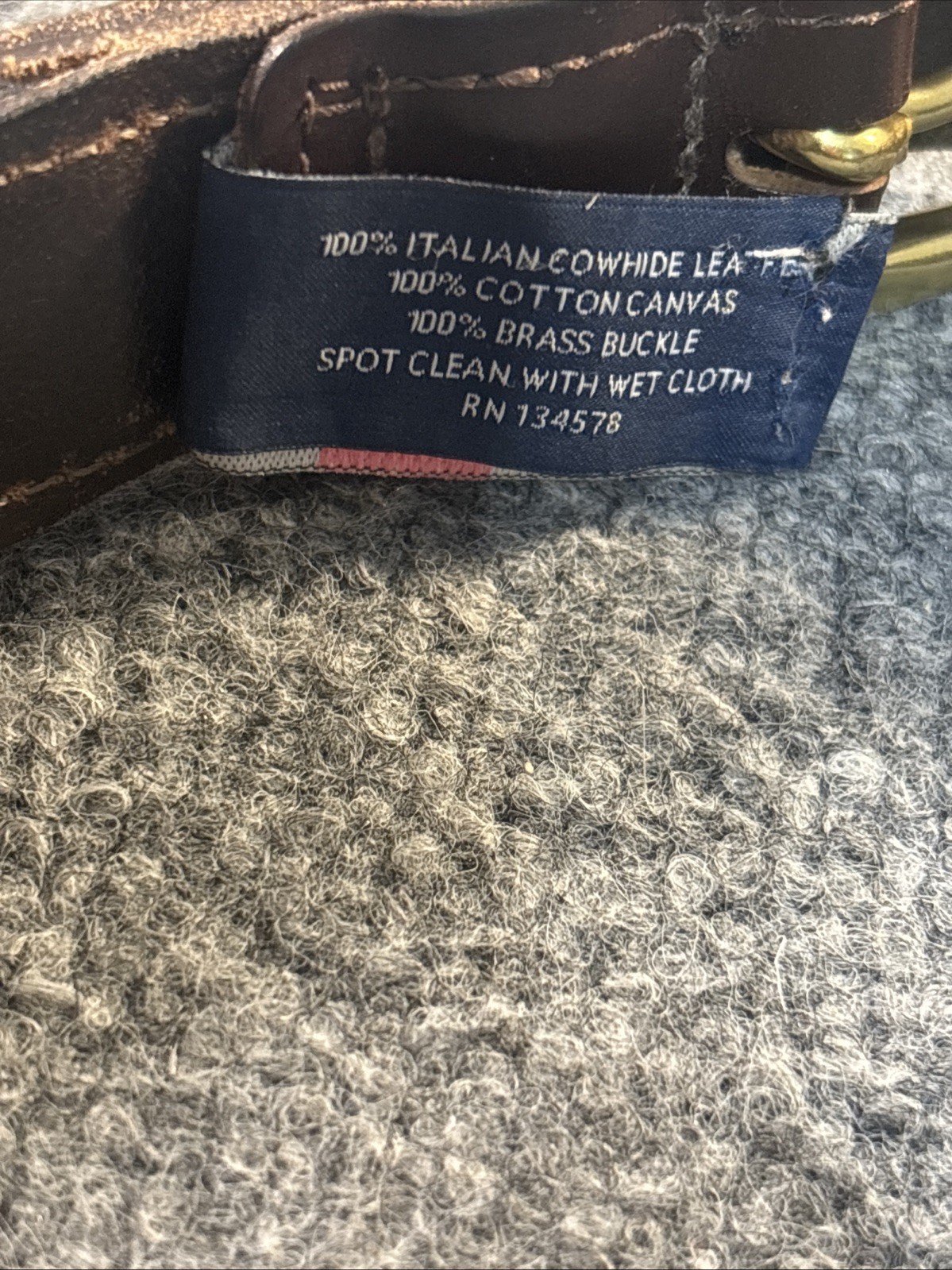 Vineyard Vines Belt Mens 32 Navy Blue Red Italian Cowhide Canvas Brass Buckle