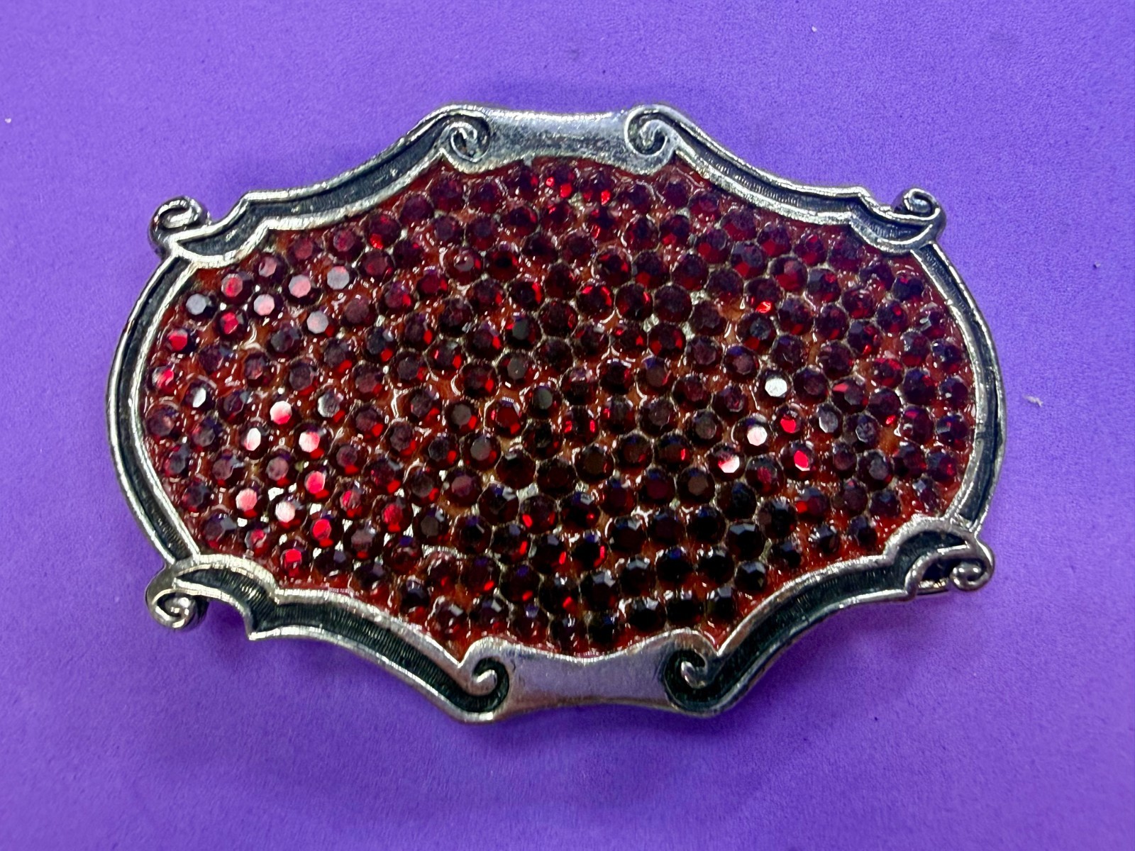 Red Rhinestone Completely Covered Womens Ladies Western Framed Belt Buckle