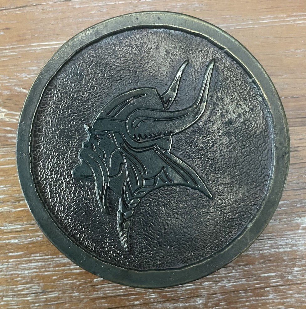 Vintage Viking Brass Belt Buckle James Lind 1973 Wyoming Studio Art Works