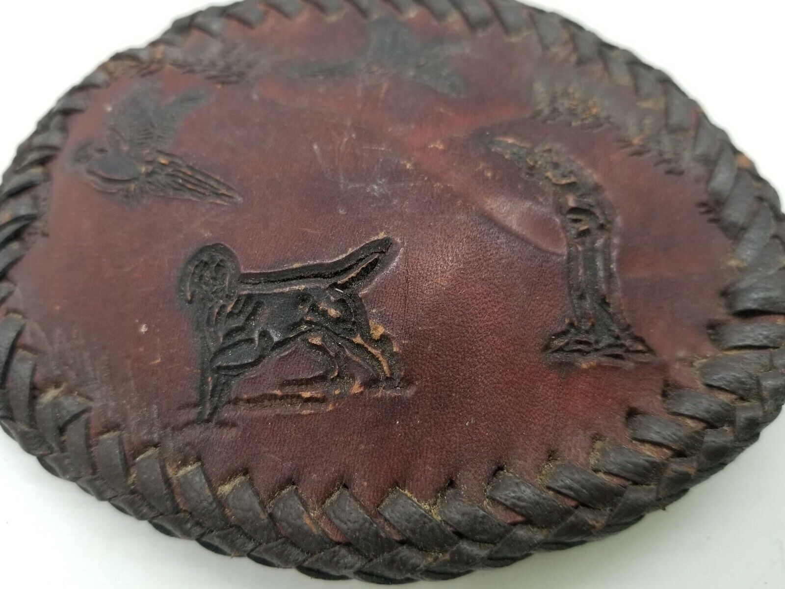 Handmade Handtooled Leather Belt Buckle – Game Bird Pheasant Hunting Bird Dog