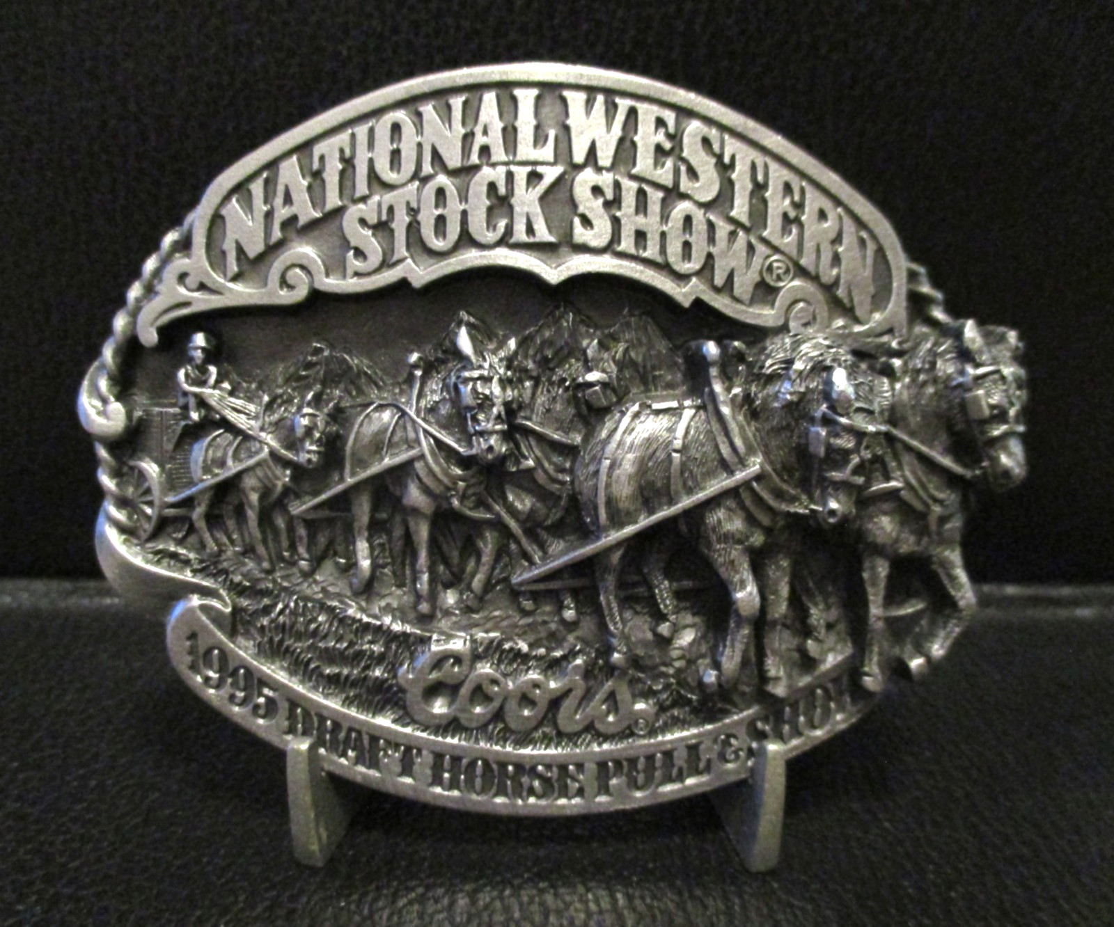 Coors Beer National Western Stock Show Belt Buckle 1995 Draft Horse Pull Show LE