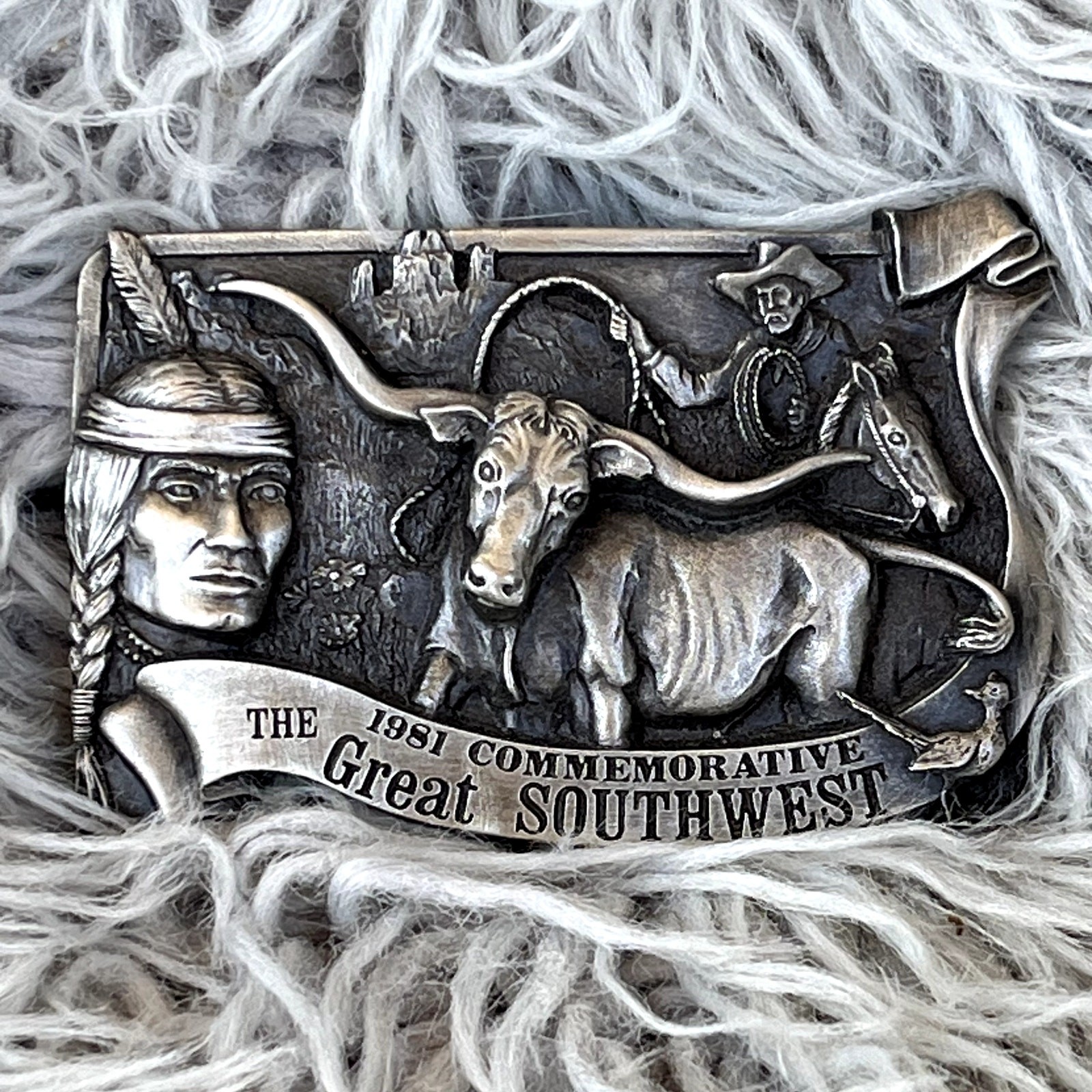 VTG Arroyo Grande Buckle Co Metal Commemorative Great Southwest Belt Buckle 2&Prime;