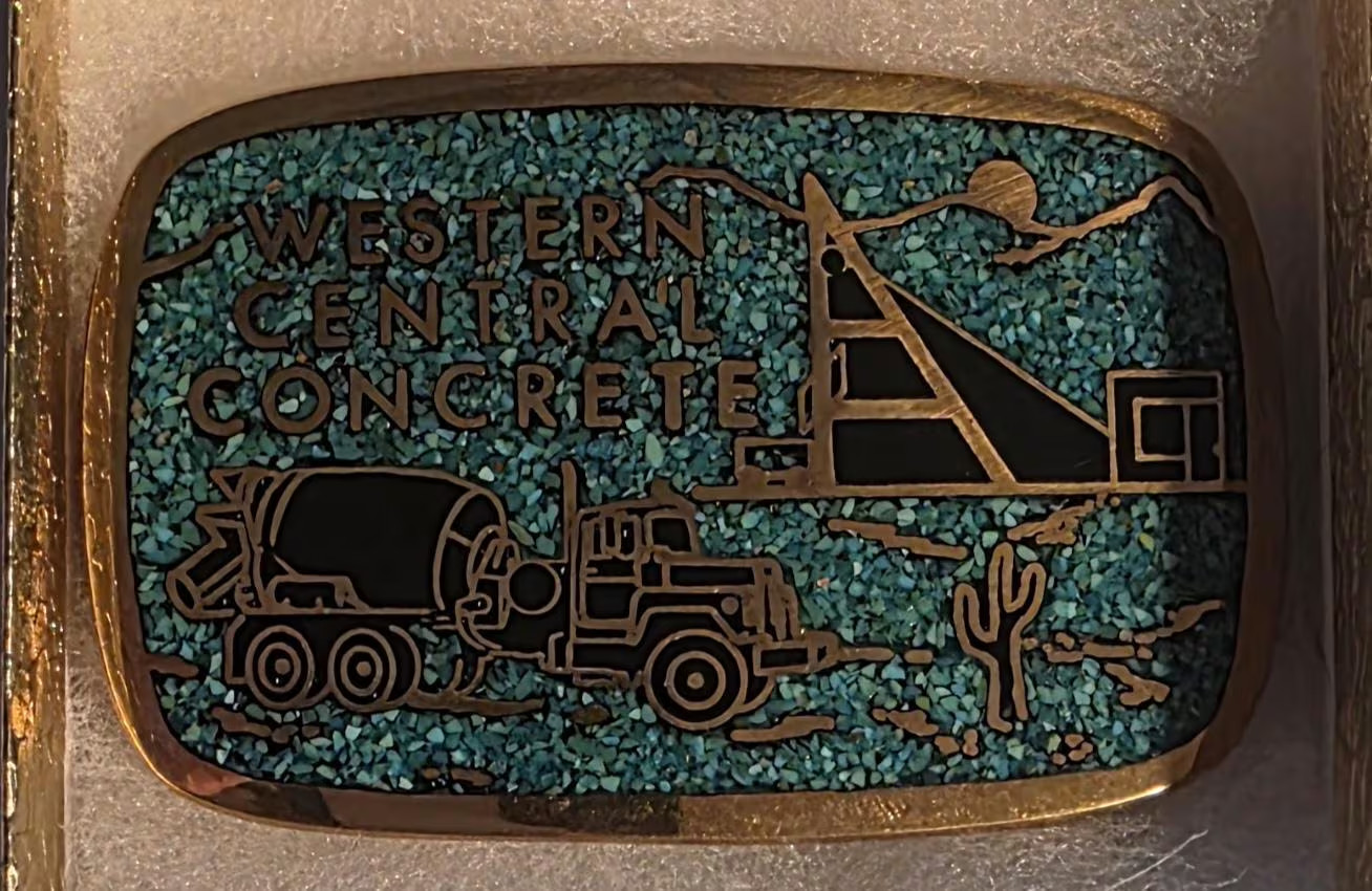 Vintage Metal Belt Buckle, Solid Brass, Blue Crushed Turquoise Stones, Western