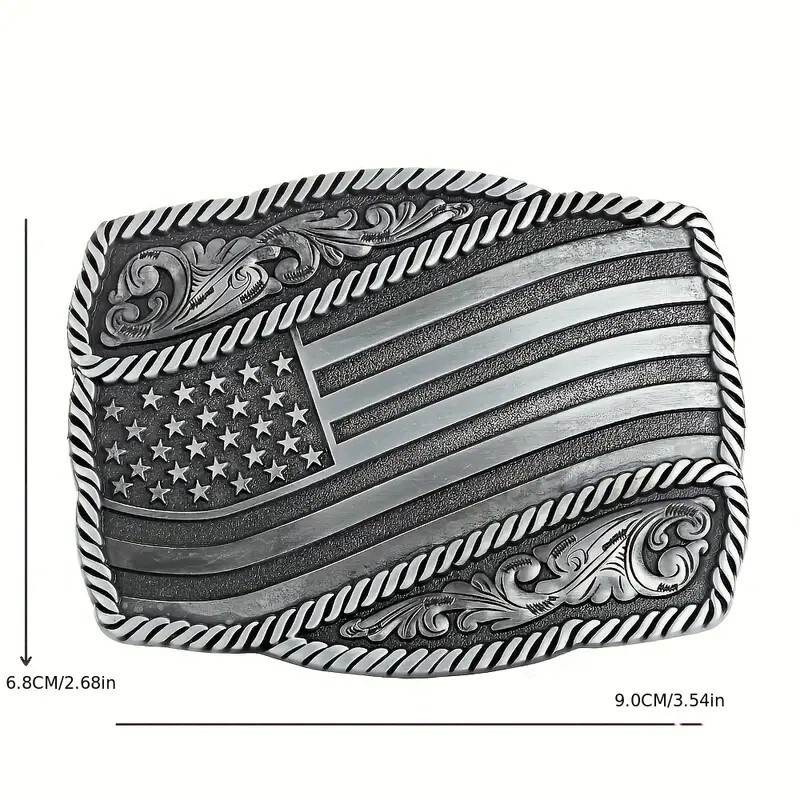 American Flag Belt Buckle, Western Cowboy, Cowgirl, Country Antique Silver Tone