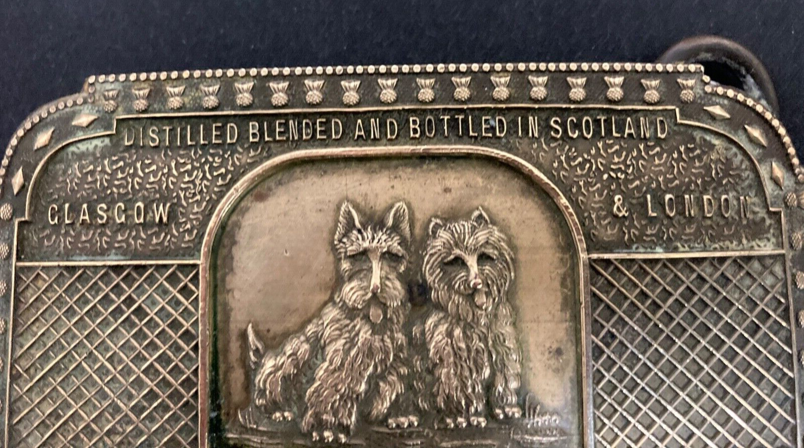 Vintage Black & White Scotch Whisky Solid Brass Belt Buckle, Fantasy Collection