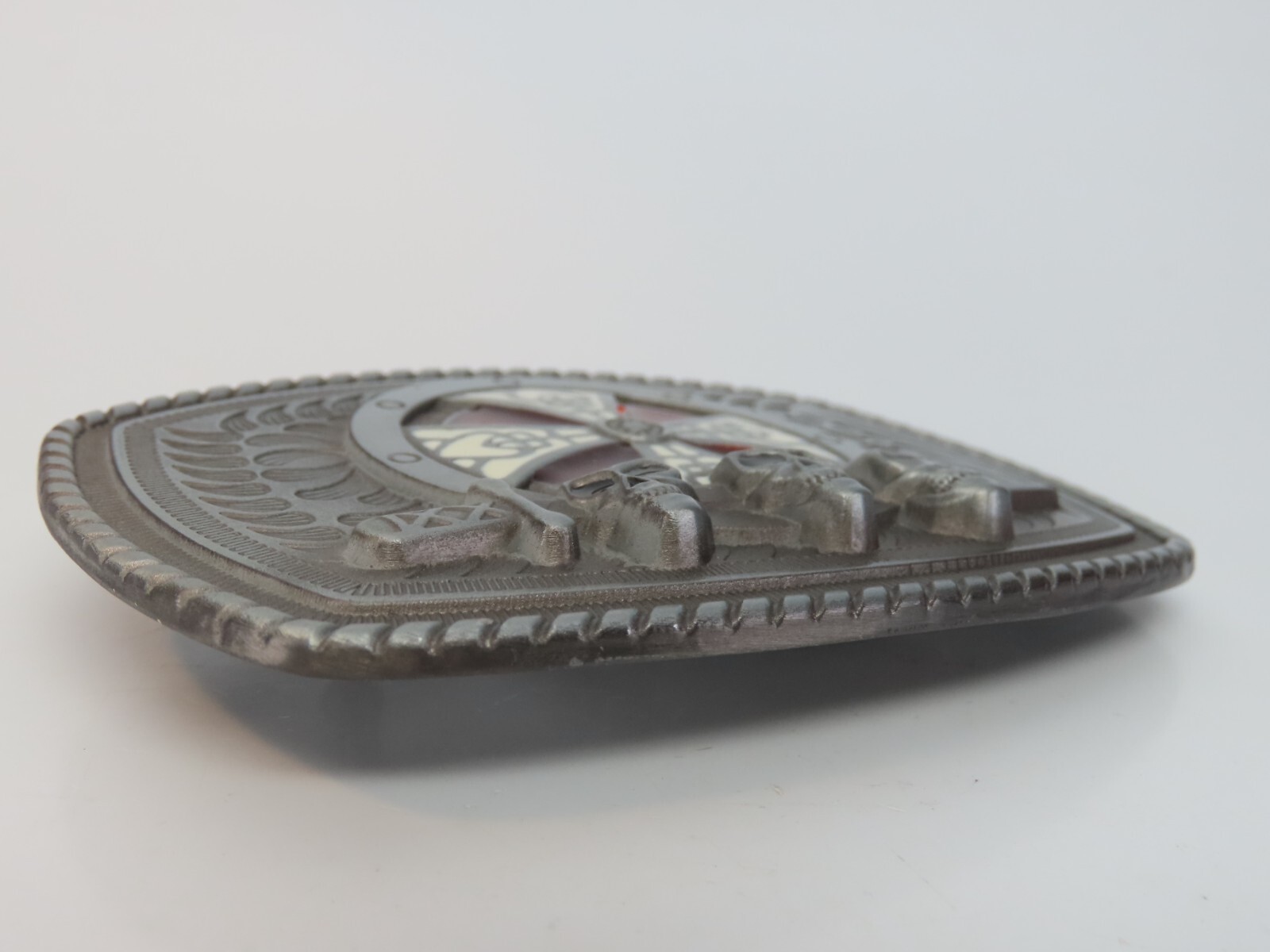 Celtic Shield Skull Sword Metal Belt Buckle Pewter Tone Enameled New
