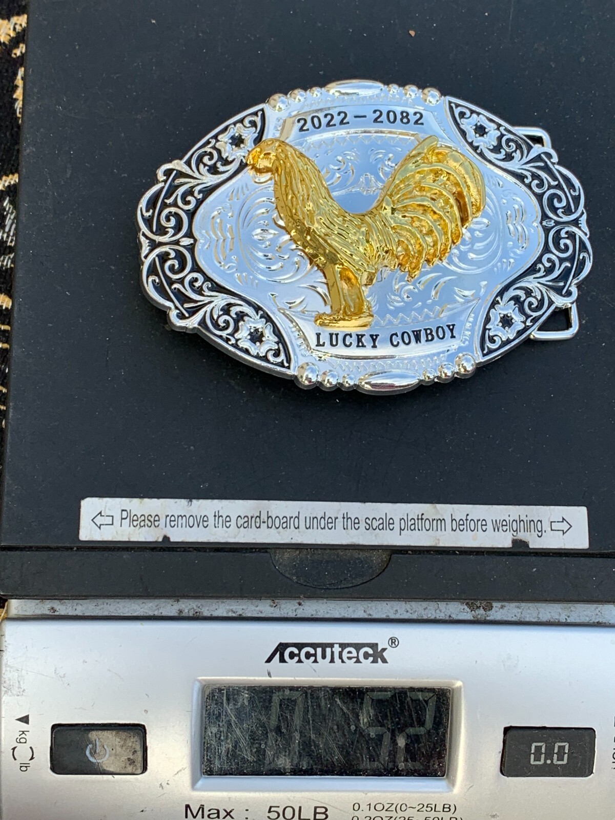 Western Buckle Gold Black Silver Rooster Cowboy 2 »Buckle Hebilla Vaquero Gallo