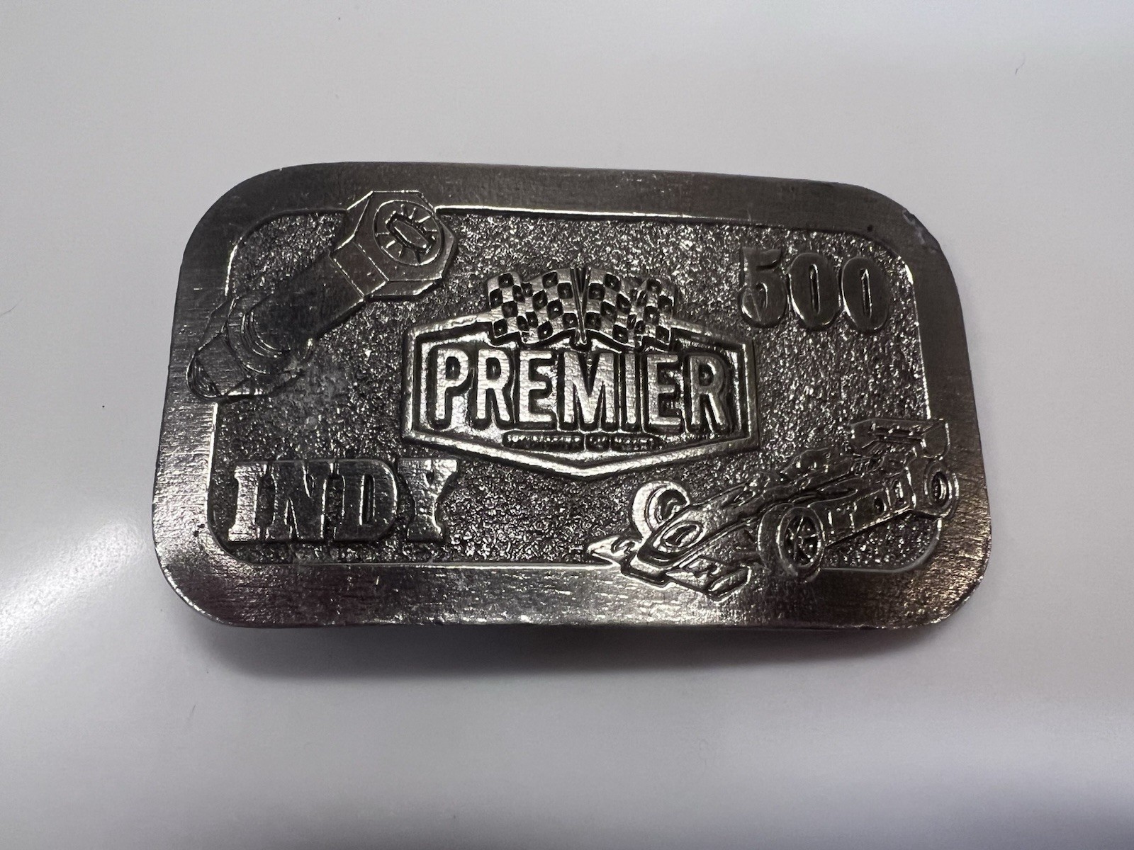 Vintage Silver Indy 500 Belt Buckle Premier The Great American Buckle Co Racing