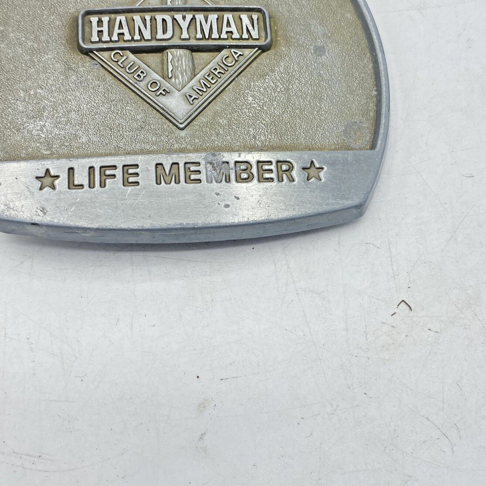 Vintage Belt Buckle Handyman Club Of America Life Member Brass Hammer 1996