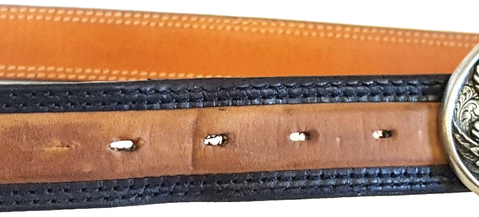 TONY LAMA LEATHER BELT NOCONA ‘GOD BLESS AMERICA’ DETACHABLE SILVER BUCKLE Sz 38