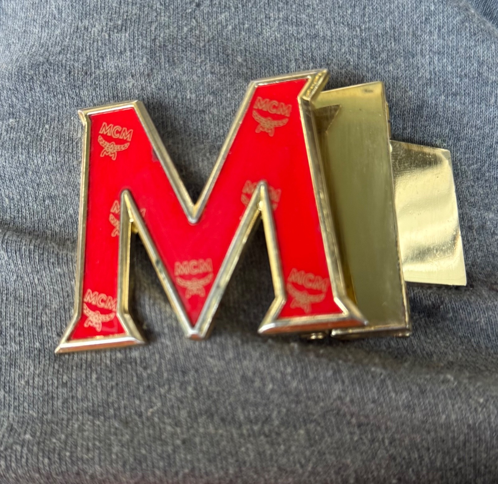 MCM gold & Red Enamel logo reversible Belt Buckle
