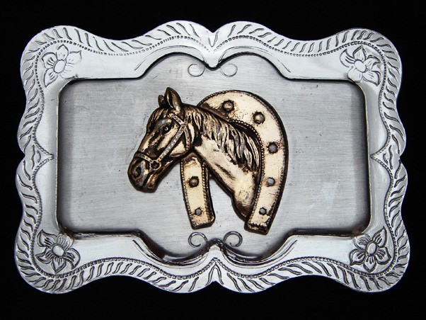 OC15172 REALLY NICE **HORSE & HORSESHOE** WESTERN & COWBOY FASHION BELT BUCKLE