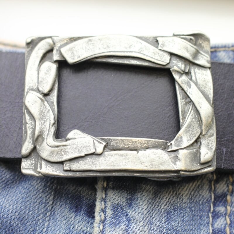 Antique Silver Rectangle Belt Buckle, Handmade Buckle For Snap Belts