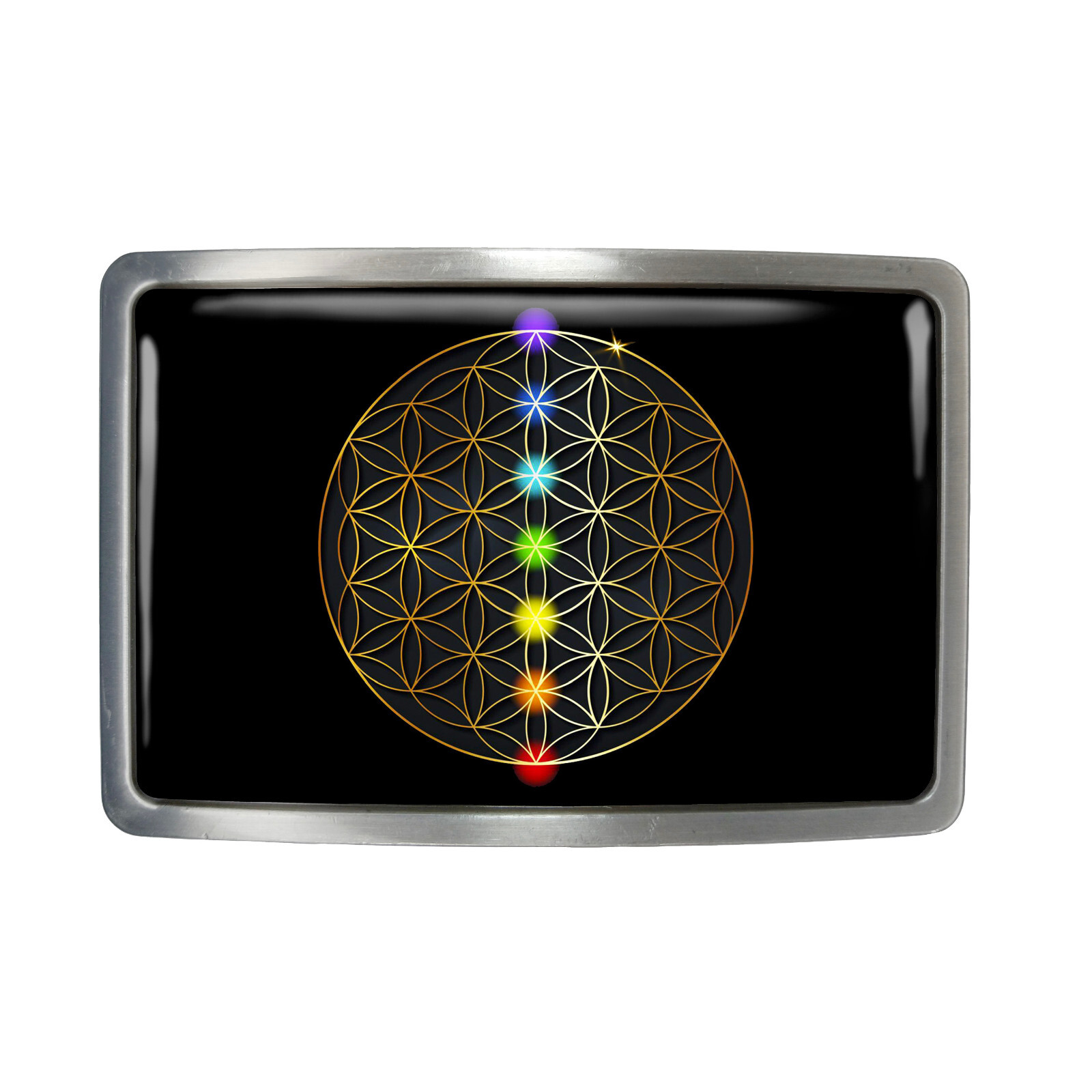 Chakra Belt Buckle – Sacred Geometry Flower of Life Rectangle Belt Buckle – 794