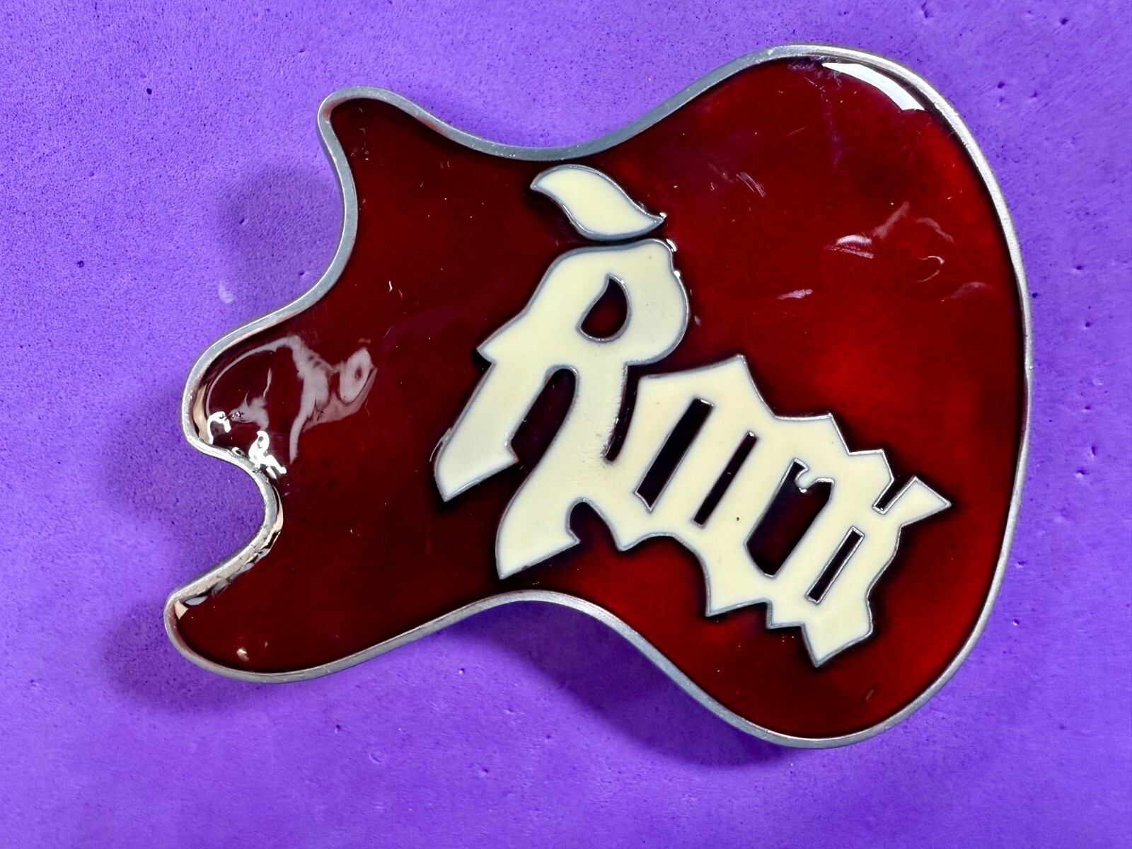 Electric Guitar Body ROCK & ROLL Red Enameled Musicians Guitarist Belt Buckle