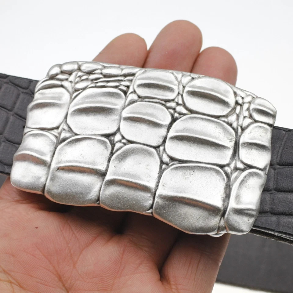 Croco Look Belt Buckle Antique Silver – Textured Embossed, For DIY Belts