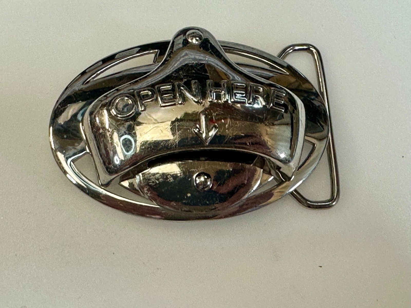 Open Here Practical Beer Lovers Drinkers Bottle Opener Mounted to Belt Buckle