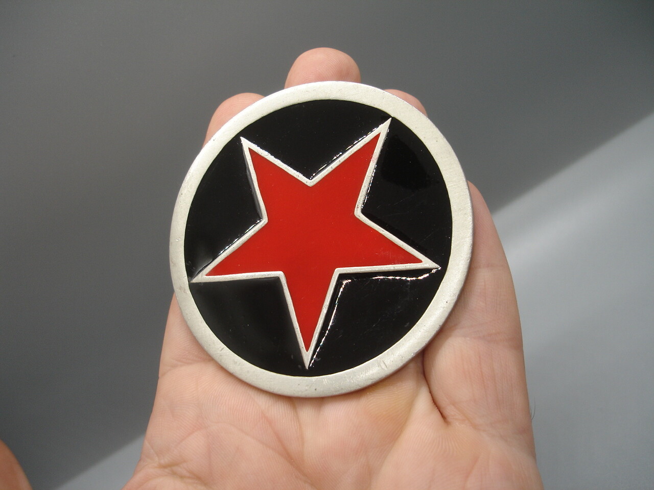 BIG RED Texas Lone STAR pewter BELT BUCKLE law enforcement badge sheriff emblem
