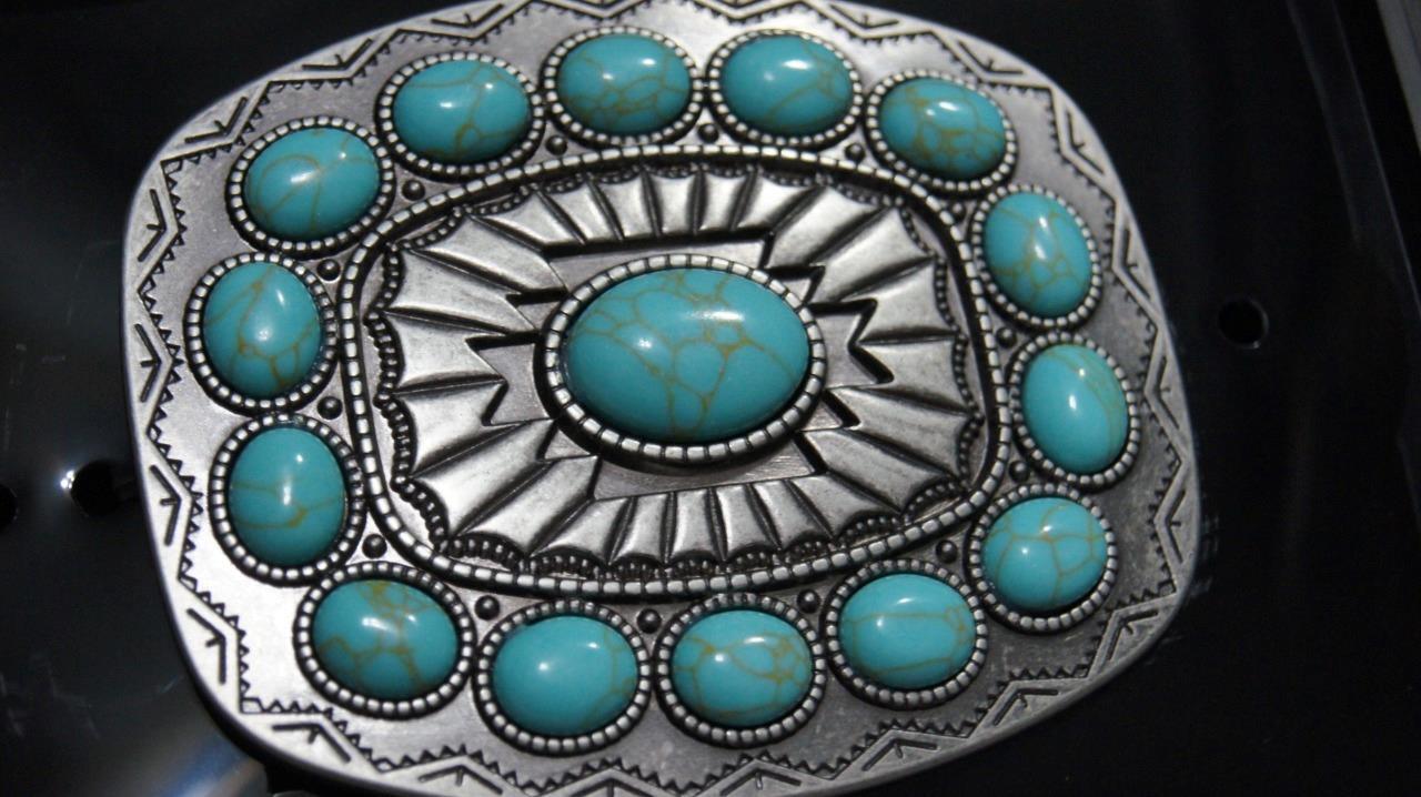 Nocona BLAZIN ROXX SILVER PLATED TURQUOISE STONE Belt BUCKLE 37903