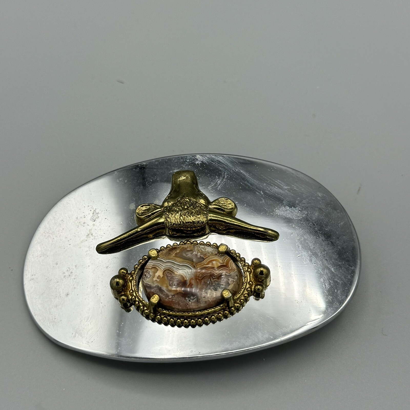 Western Oval Texas Longhorn Sterer Belt Buckle Jasper Agate Stone Unisex