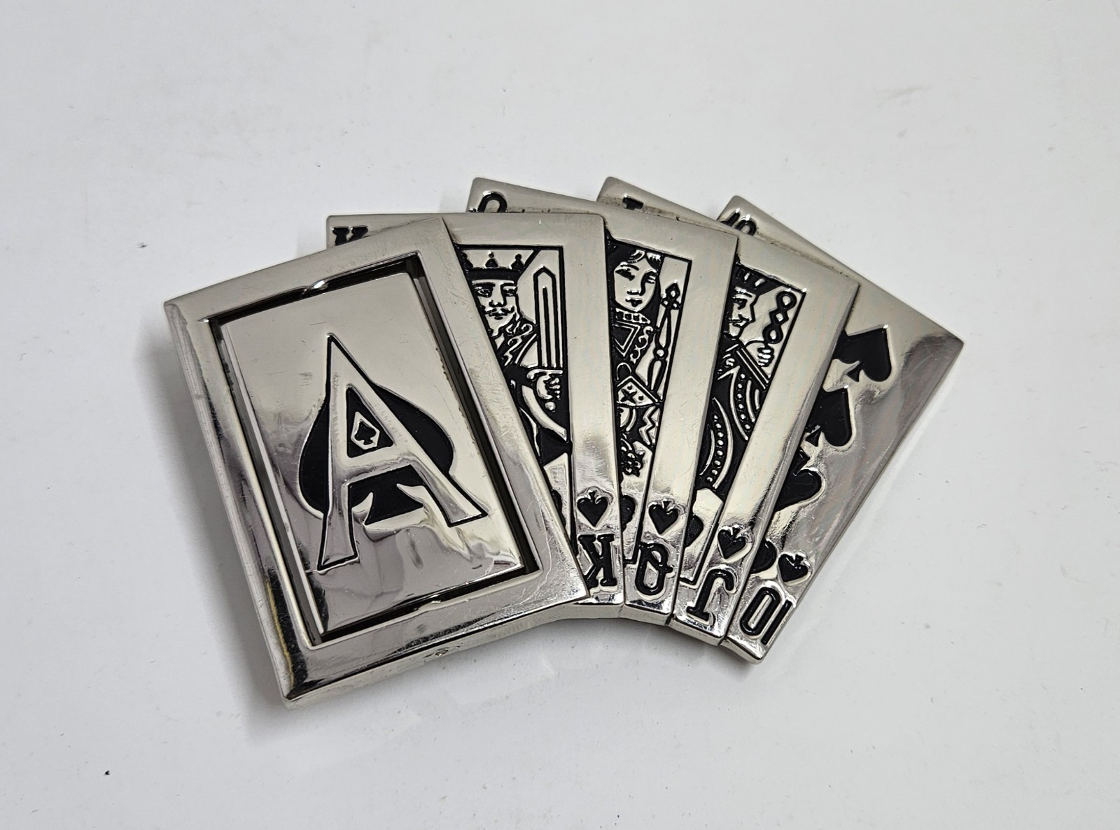 Casino playing cards silver belt buckle Royal Flush Poker belt buckle Ace Spins