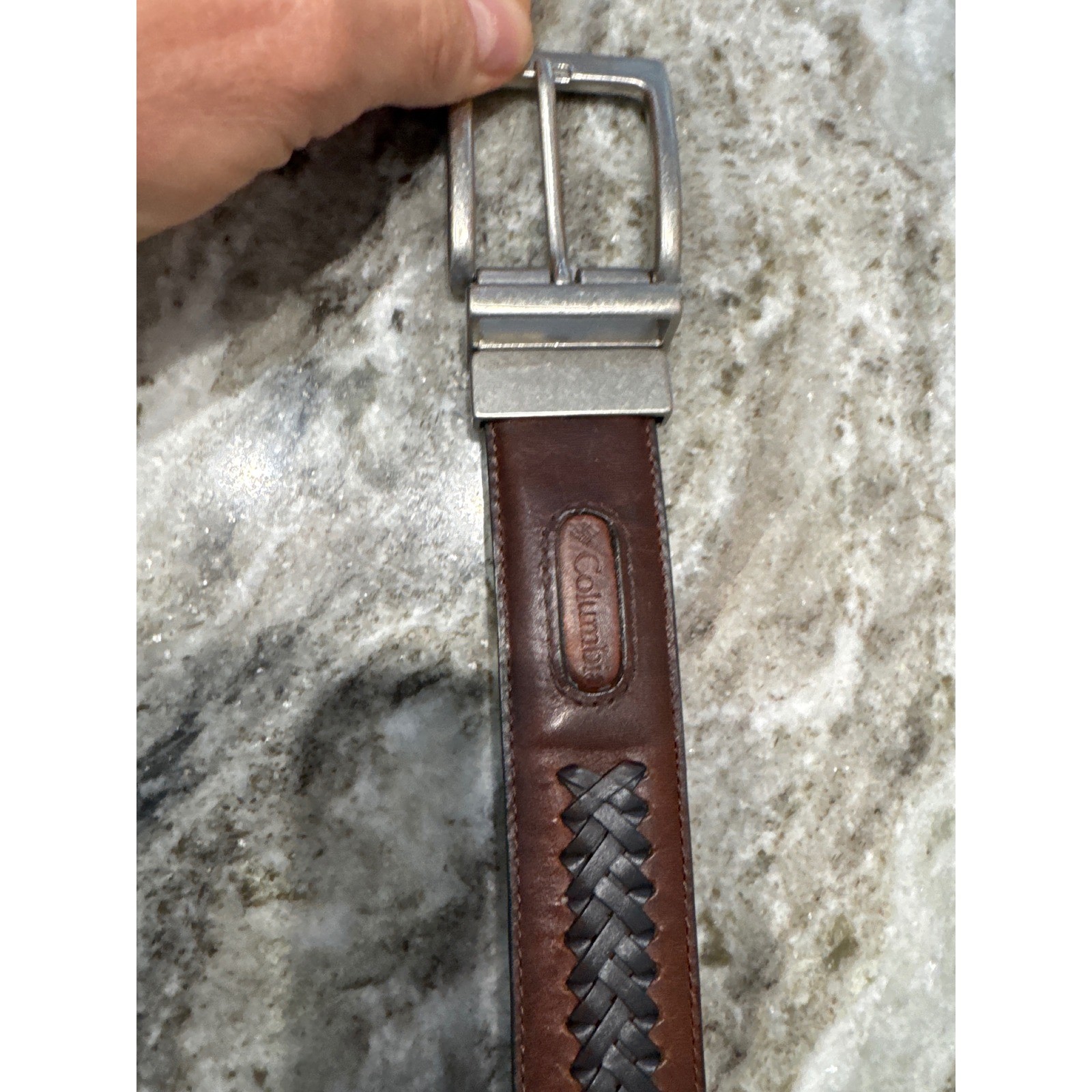 Columbia Men&rsquo;s Reversible Leather Belt Black Woven Center Braid Inlay sz 36