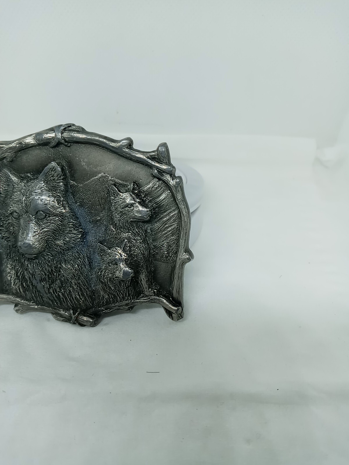 Vtg. Great American Products Pewter 3 Wolves Belt Buckle. Intricate. Heavy