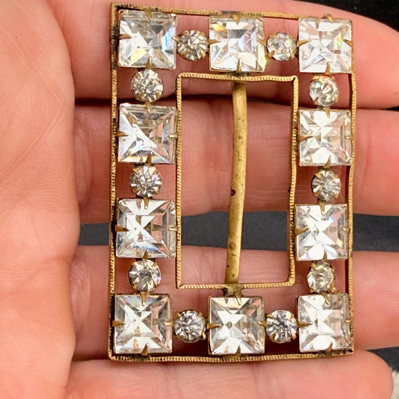 Vintage Czech Buckle Paste Stone Gold Tone